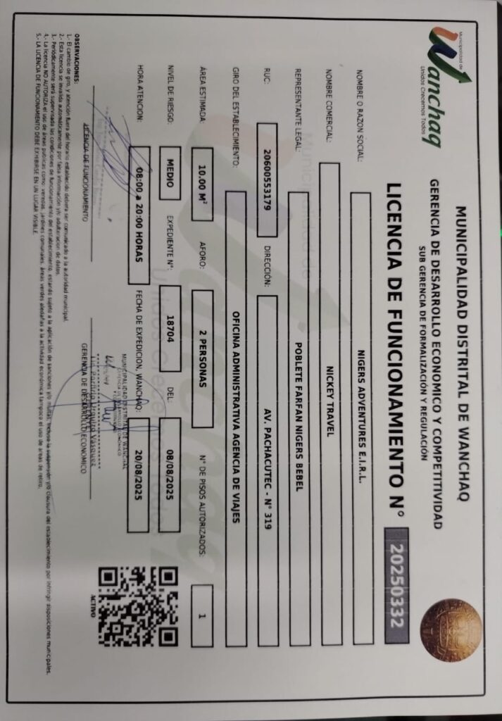 Licencia de funcionamiento Nickey Travel